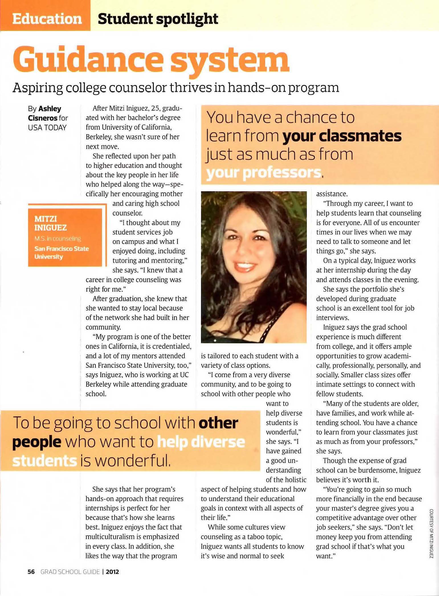 USA Today - Aspiring college counselor thrives in hands-on program by Ashley Cisneros Mejia